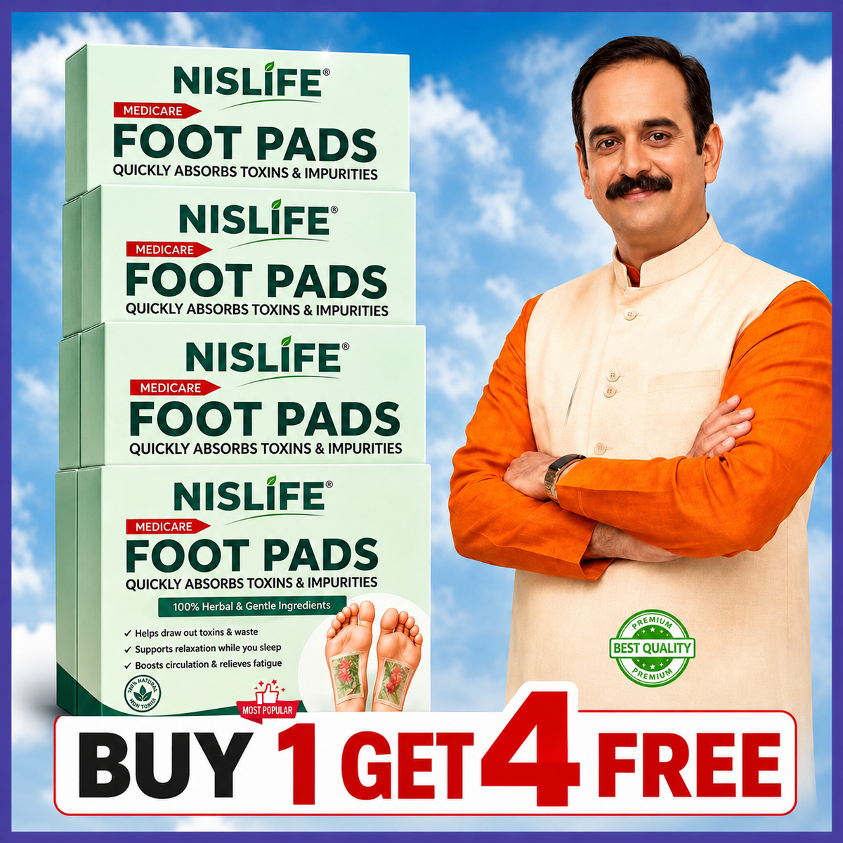100% Herbal & Gentle Ingredient Weight Lose Foot Pads NT ( Pack Of 5 = 50pc)